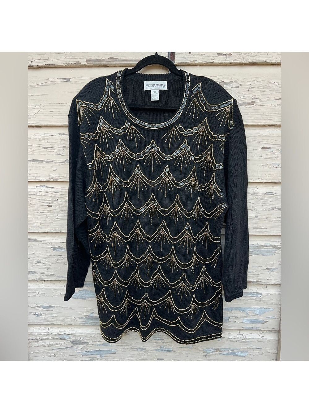 Vintage Victoria Woman NYE New Year’s Eve Event Party Beaded Sweater Tunic 2X